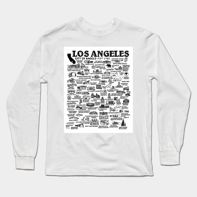 Los Angeles Map Long Sleeve T-Shirt by fiberandgloss